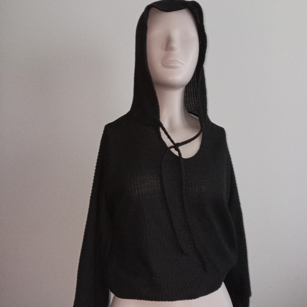 FREE KISSES black lightweight pull on hoodie lace panel back statement hoodie